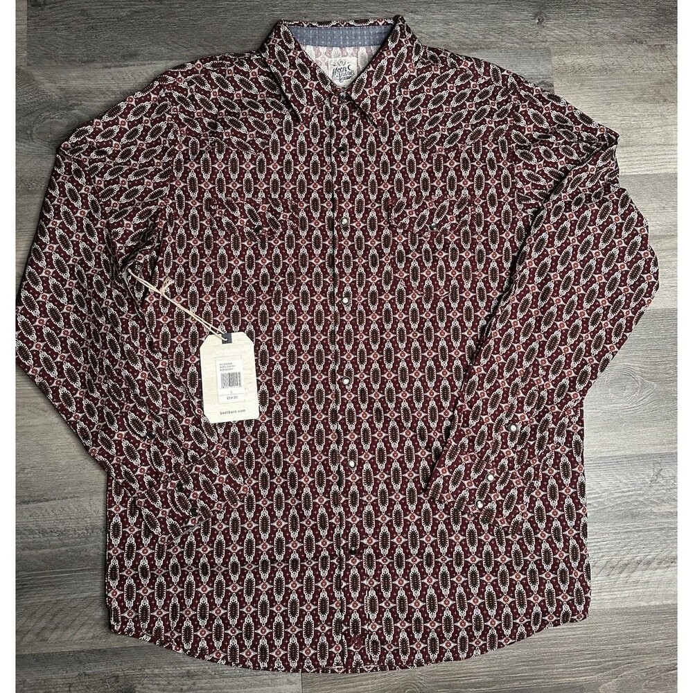 NWT Moonshine Spirit Mens Large Burgundy Gypsy Western Pearl Snap Shirt MSSP23W5